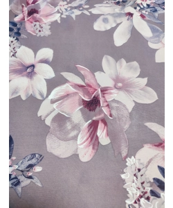 Szary szyfon cienka tkanina na sukienki - białe kwiaty amarylis